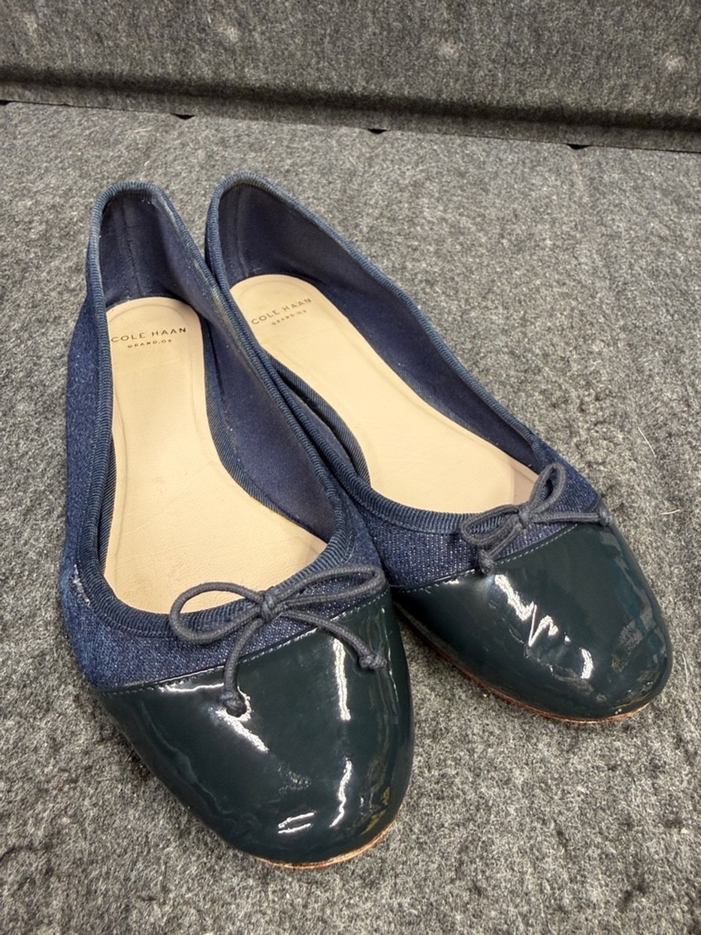 Cole Haan Denim and Navy Patent Bow Ballet Flats